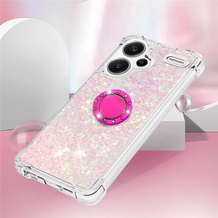 YB Quicksand Series-7 For Xiaomi Redmi Note 13 Pro+ 5G TPU Phone Case Floating Sequins Ring Kickstand Cover
