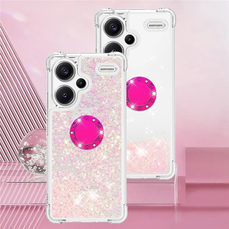 YB Quicksand Series-7 For Xiaomi Redmi Note 13 Pro+ 5G TPU Phone Case Floating Sequins Ring Kickstand Cover