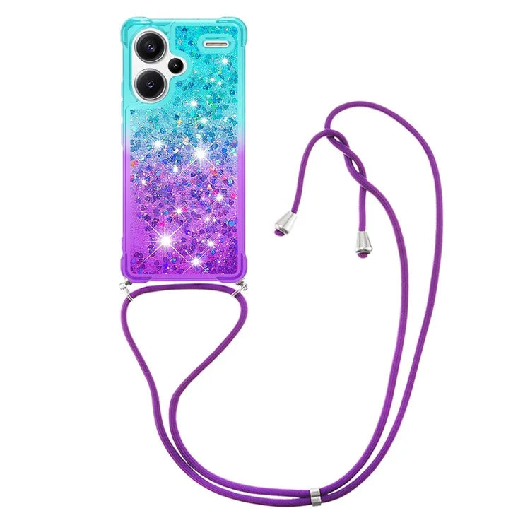 YB Quicksand Series-6 For Xiaomi Redmi Note 13 Pro+ 5G Case Gradient Quicksand Phone Cover with Lanyard