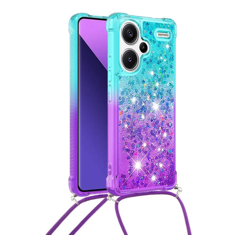 YB Quicksand Series-6 For Xiaomi Redmi Note 13 Pro+ 5G Case Gradient Quicksand Phone Cover with Lanyard