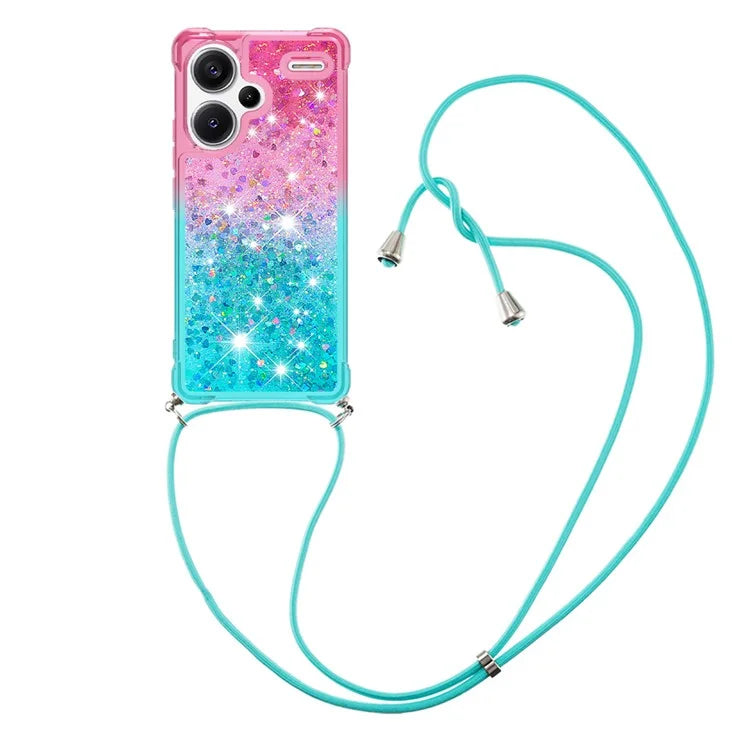 YB Quicksand Series-6 For Xiaomi Redmi Note 13 Pro+ 5G Case Gradient Quicksand Phone Cover with Lanyard