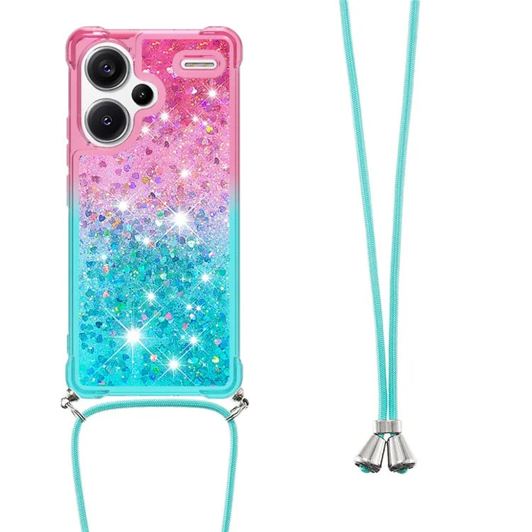YB Quicksand Series-6 For Xiaomi Redmi Note 13 Pro+ 5G Case Gradient Quicksand Phone Cover with Lanyard
