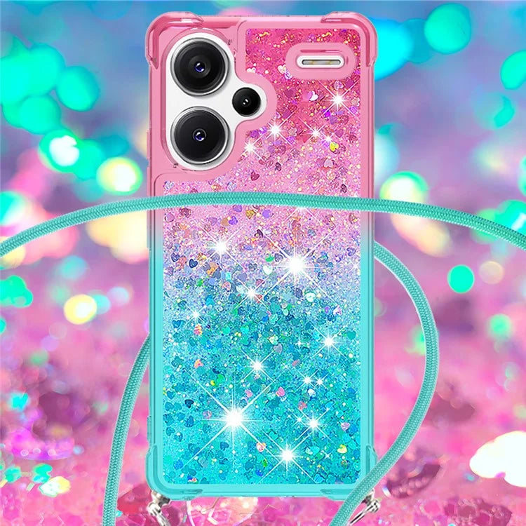 YB Quicksand Series-6 For Xiaomi Redmi Note 13 Pro+ 5G Case Gradient Quicksand Phone Cover with Lanyard