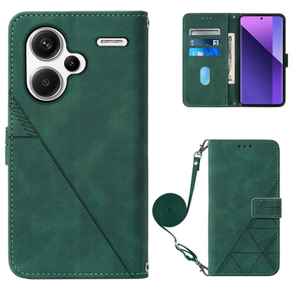 YB Imprinting Series-2 for Xiaomi Redmi Note 13 Pro+ 5G Case Flip Leather Phone Cover with Shoulder Strapish Green