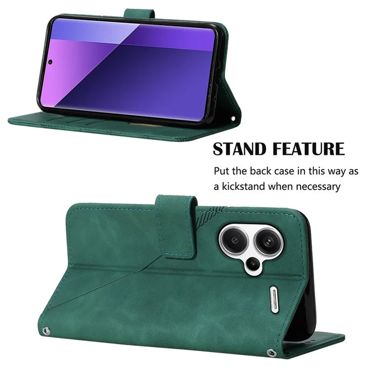 YB Imprinting Series-2 for Xiaomi Redmi Note 13 Pro+ 5G Case Flip Leather Phone Cover with Shoulder Strapish Green