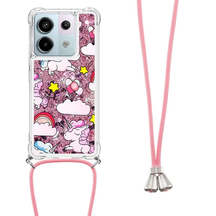 YB Quicksand Series-5 For Xiaomi Redmi Note 13 Pro 5G / Poco X6 5G Case Pattern Printing TPU Phone Cover with Lanyard