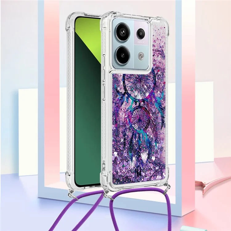 YB Quicksand Series-5 For Xiaomi Redmi Note 13 Pro 5G / Poco X6 5G Case Pattern Printing TPU Phone Cover with Lanyard