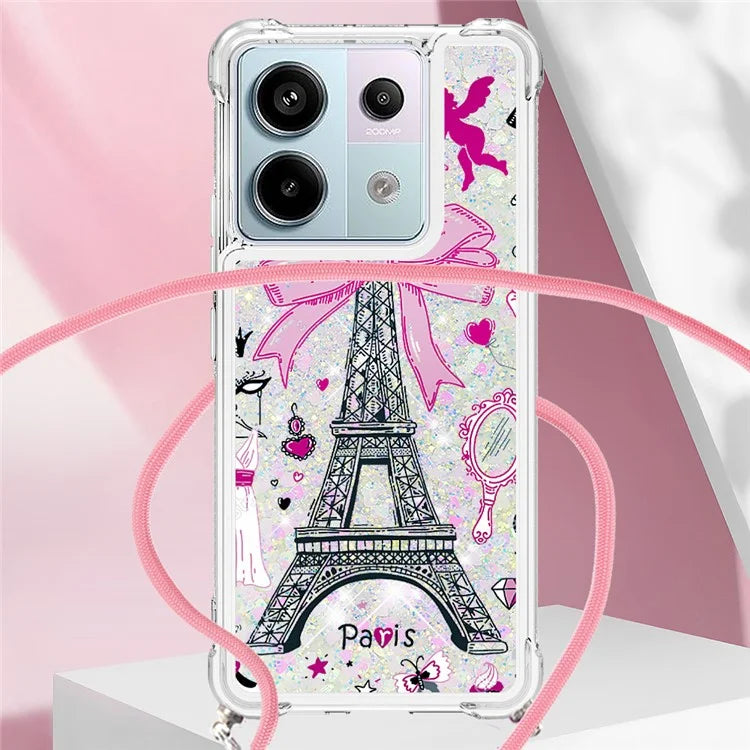 YB Quicksand Series-5 For Xiaomi Redmi Note 13 Pro 5G / Poco X6 5G Case Pattern Printing TPU Phone Cover with Lanyard