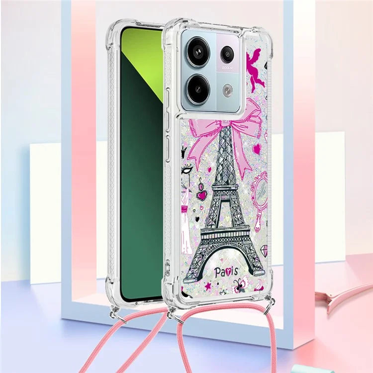 YB Quicksand Series-5 For Xiaomi Redmi Note 13 Pro 5G / Poco X6 5G Case Pattern Printing TPU Phone Cover with Lanyard