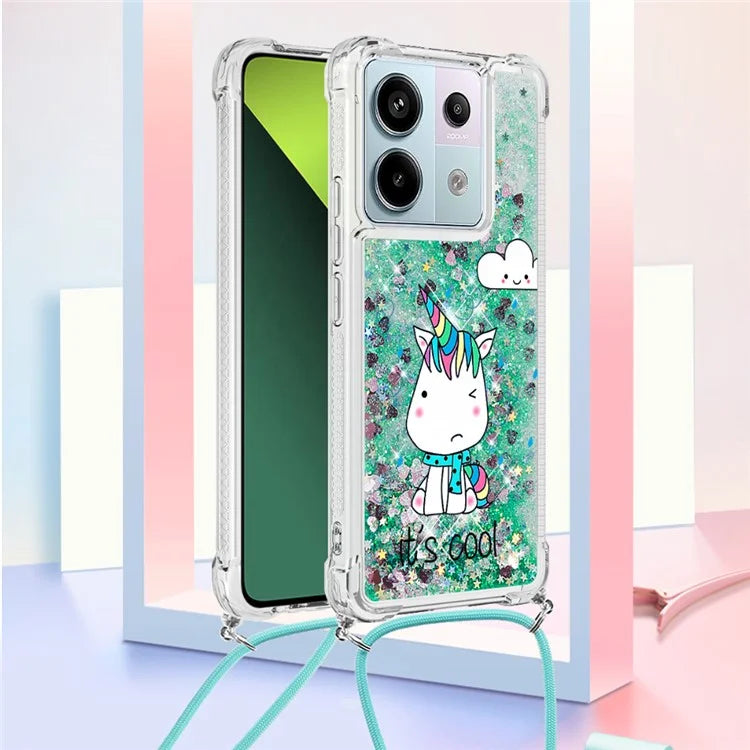 YB Quicksand Series-5 For Xiaomi Redmi Note 13 Pro 5G / Poco X6 5G Case Pattern Printing TPU Phone Cover with Lanyard