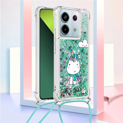 YB Quicksand Series-5 For Xiaomi Redmi Note 13 Pro 5G / Poco X6 5G Case Pattern Printing TPU Phone Cover with Lanyard