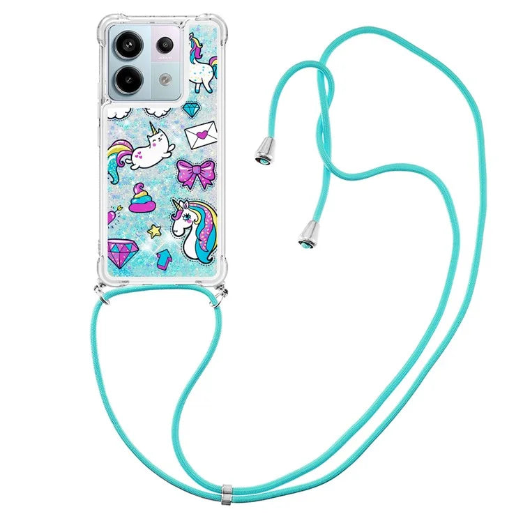 YB Quicksand Series-5 For Xiaomi Redmi Note 13 Pro 5G / Poco X6 5G Case Pattern Printing TPU Phone Cover with Lanyard