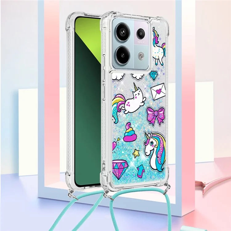 YB Quicksand Series-5 For Xiaomi Redmi Note 13 Pro 5G / Poco X6 5G Case Pattern Printing TPU Phone Cover with Lanyard