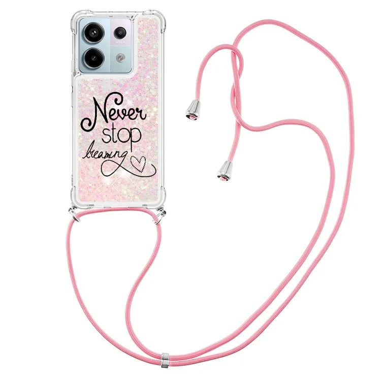 YB Quicksand Series-5 For Xiaomi Redmi Note 13 Pro 5G / Poco X6 5G Case Pattern Printing TPU Phone Cover with Lanyard