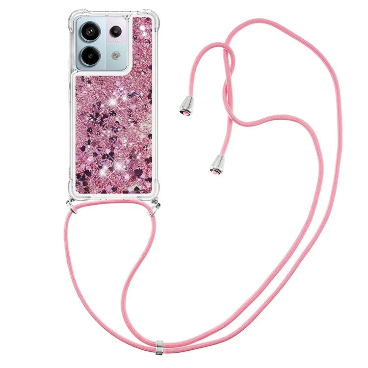 YB Quicksand Series-4 For Xiaomi Redmi Note 13 Pro 5G / Poco X6 5G TPU Case Sequins Phone Cover with Lanyard