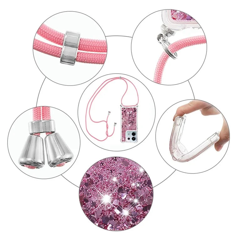 YB Quicksand Series-4 For Xiaomi Redmi Note 13 Pro 5G / Poco X6 5G TPU Case Sequins Phone Cover with Lanyard