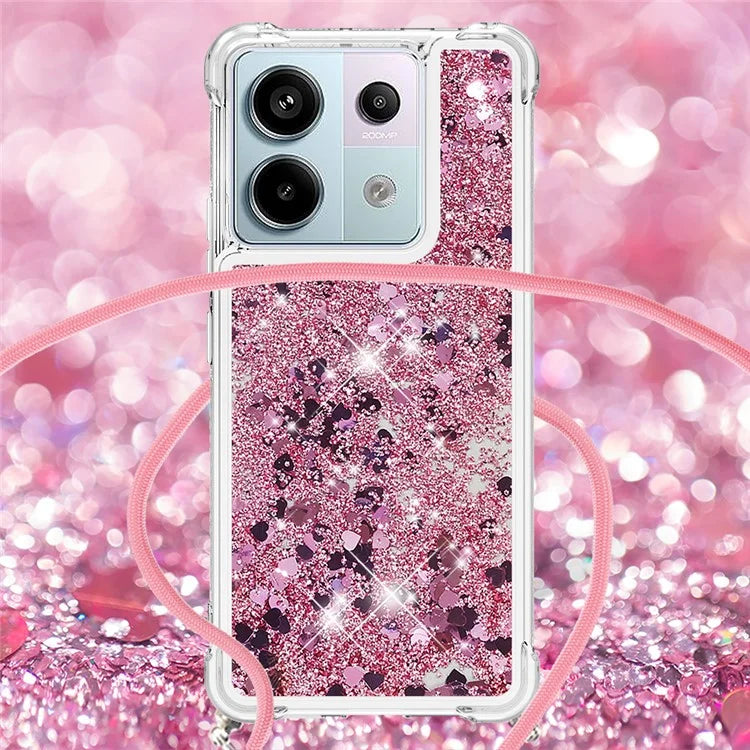 YB Quicksand Series-4 For Xiaomi Redmi Note 13 Pro 5G / Poco X6 5G TPU Case Sequins Phone Cover with Lanyard