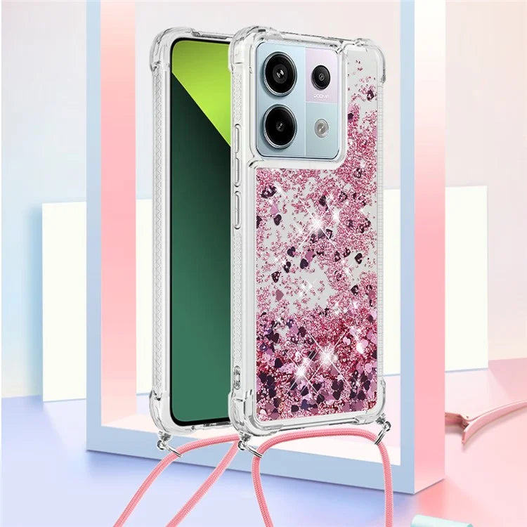 YB Quicksand Series-4 For Xiaomi Redmi Note 13 Pro 5G / Poco X6 5G TPU Case Sequins Phone Cover with Lanyard