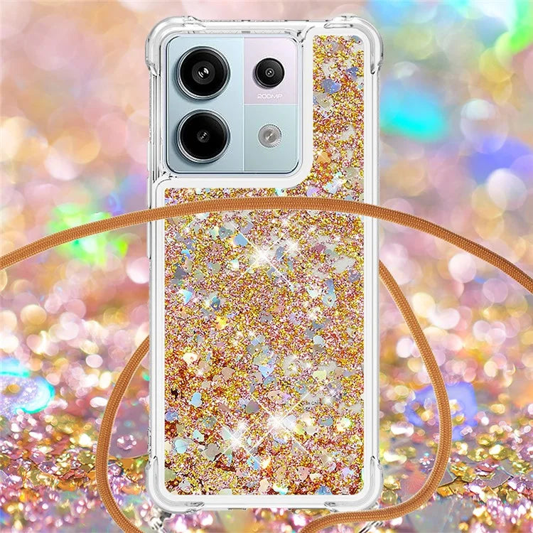 YB Quicksand Series-4 For Xiaomi Redmi Note 13 Pro 5G / Poco X6 5G TPU Case Sequins Phone Cover with Lanyard