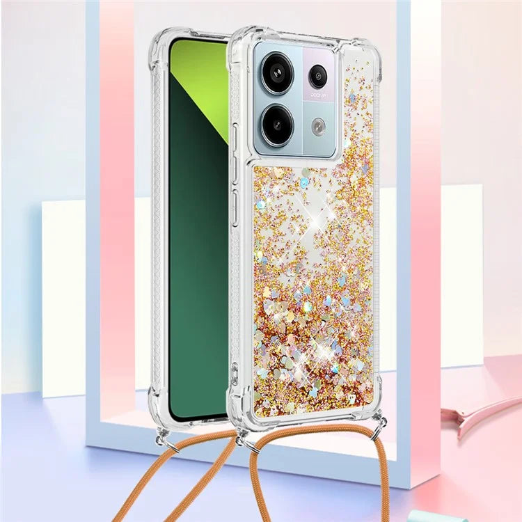 YB Quicksand Series-4 For Xiaomi Redmi Note 13 Pro 5G / Poco X6 5G TPU Case Sequins Phone Cover with Lanyard