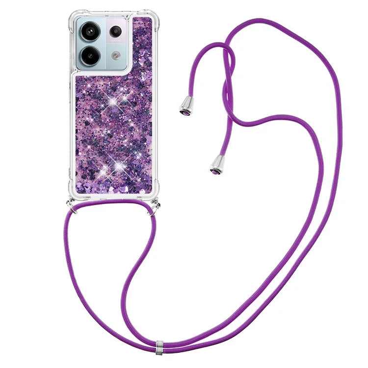 YB Quicksand Series-4 For Xiaomi Redmi Note 13 Pro 5G / Poco X6 5G TPU Case Sequins Phone Cover with Lanyard