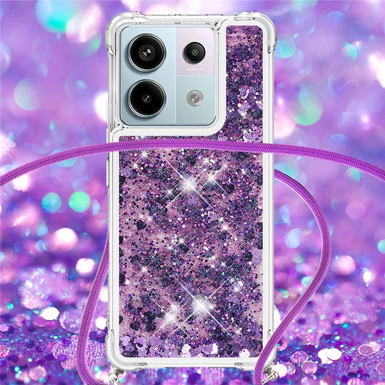 YB Quicksand Series-4 For Xiaomi Redmi Note 13 Pro 5G / Poco X6 5G TPU Case Sequins Phone Cover with Lanyard