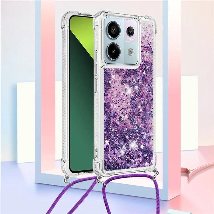 YB Quicksand Series-4 For Xiaomi Redmi Note 13 Pro 5G / Poco X6 5G TPU Case Sequins Phone Cover with Lanyard