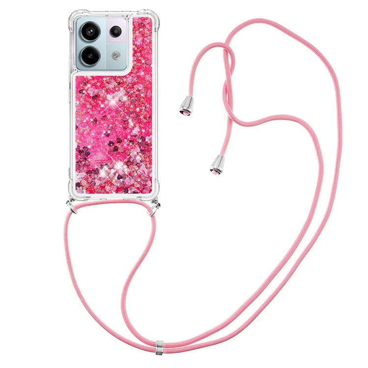 YB Quicksand Series-4 For Xiaomi Redmi Note 13 Pro 5G / Poco X6 5G TPU Case Sequins Phone Cover with Lanyard