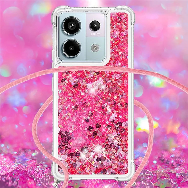 YB Quicksand Series-4 For Xiaomi Redmi Note 13 Pro 5G / Poco X6 5G TPU Case Sequins Phone Cover with Lanyard