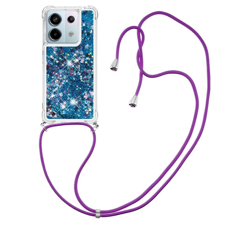 YB Quicksand Series-4 For Xiaomi Redmi Note 13 Pro 5G / Poco X6 5G TPU Case Sequins Phone Cover with Lanyard