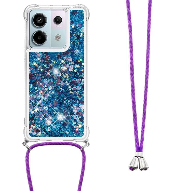 YB Quicksand Series-4 For Xiaomi Redmi Note 13 Pro 5G / Poco X6 5G TPU Case Sequins Phone Cover with Lanyard