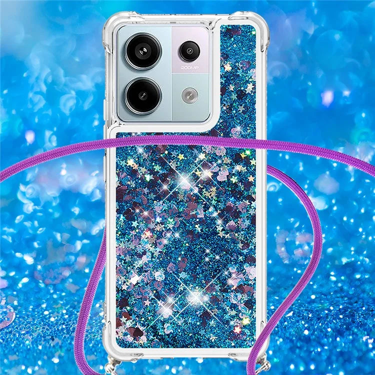 YB Quicksand Series-4 For Xiaomi Redmi Note 13 Pro 5G / Poco X6 5G TPU Case Sequins Phone Cover with Lanyard