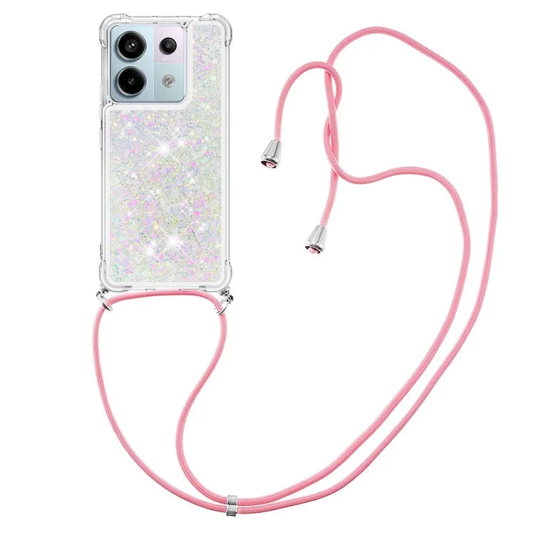 YB Quicksand Series-4 For Xiaomi Redmi Note 13 Pro 5G / Poco X6 5G TPU Case Sequins Phone Cover with Lanyard