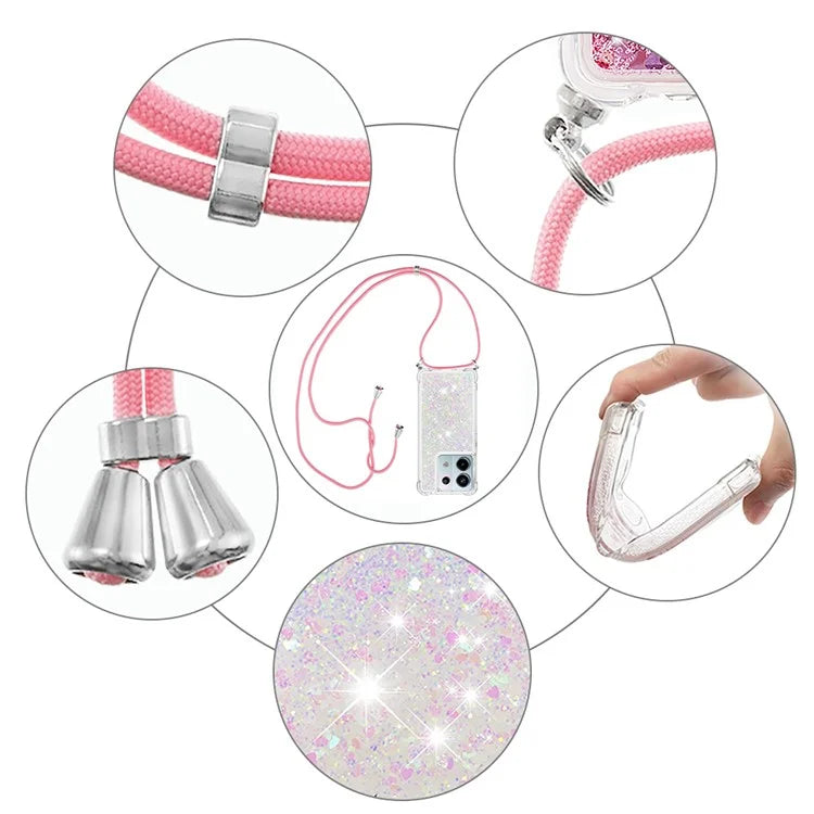 YB Quicksand Series-4 For Xiaomi Redmi Note 13 Pro 5G / Poco X6 5G TPU Case Sequins Phone Cover with Lanyard