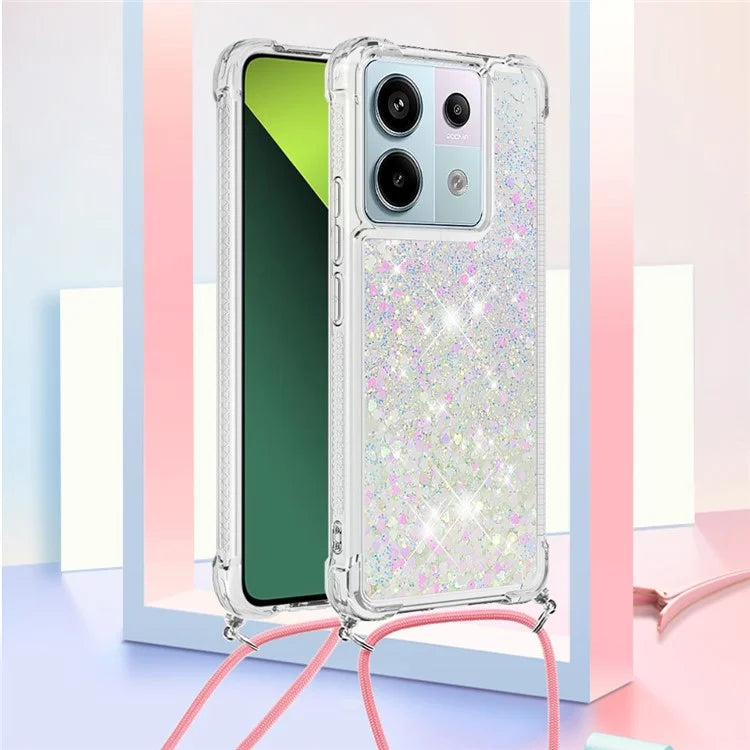 YB Quicksand Series-4 For Xiaomi Redmi Note 13 Pro 5G / Poco X6 5G TPU Case Sequins Phone Cover with Lanyard