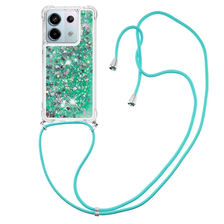 YB Quicksand Series-4 For Xiaomi Redmi Note 13 Pro 5G / Poco X6 5G TPU Case Sequins Phone Cover with Lanyard