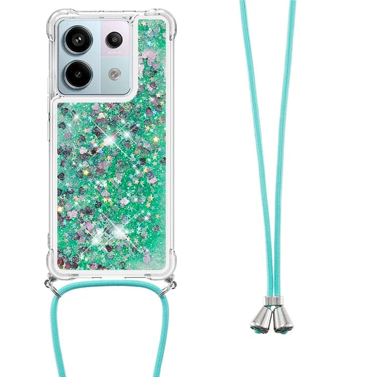 YB Quicksand Series-4 For Xiaomi Redmi Note 13 Pro 5G / Poco X6 5G TPU Case Sequins Phone Cover with Lanyard