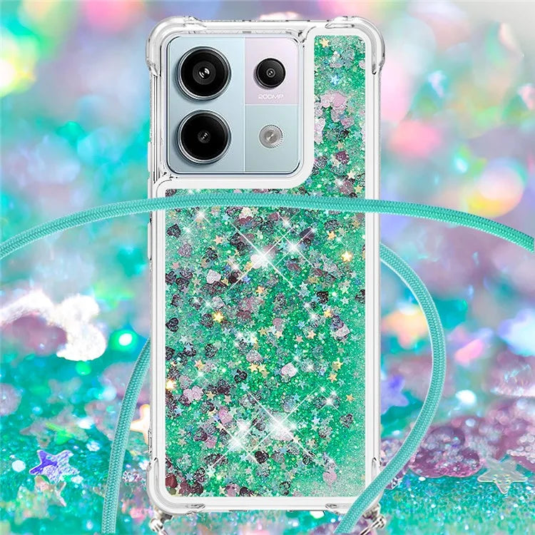YB Quicksand Series-4 For Xiaomi Redmi Note 13 Pro 5G / Poco X6 5G TPU Case Sequins Phone Cover with Lanyard
