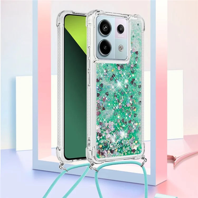 YB Quicksand Series-4 For Xiaomi Redmi Note 13 Pro 5G / Poco X6 5G TPU Case Sequins Phone Cover with Lanyard