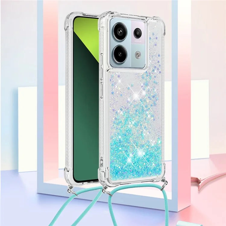 YB Quicksand Series-4 For Xiaomi Redmi Note 13 Pro 5G / Poco X6 5G TPU Case Sequins Phone Cover with Lanyard