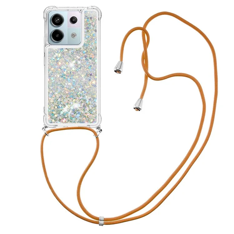 YB Quicksand Series-4 For Xiaomi Redmi Note 13 Pro 5G / Poco X6 5G TPU Case Sequins Phone Cover with Lanyard