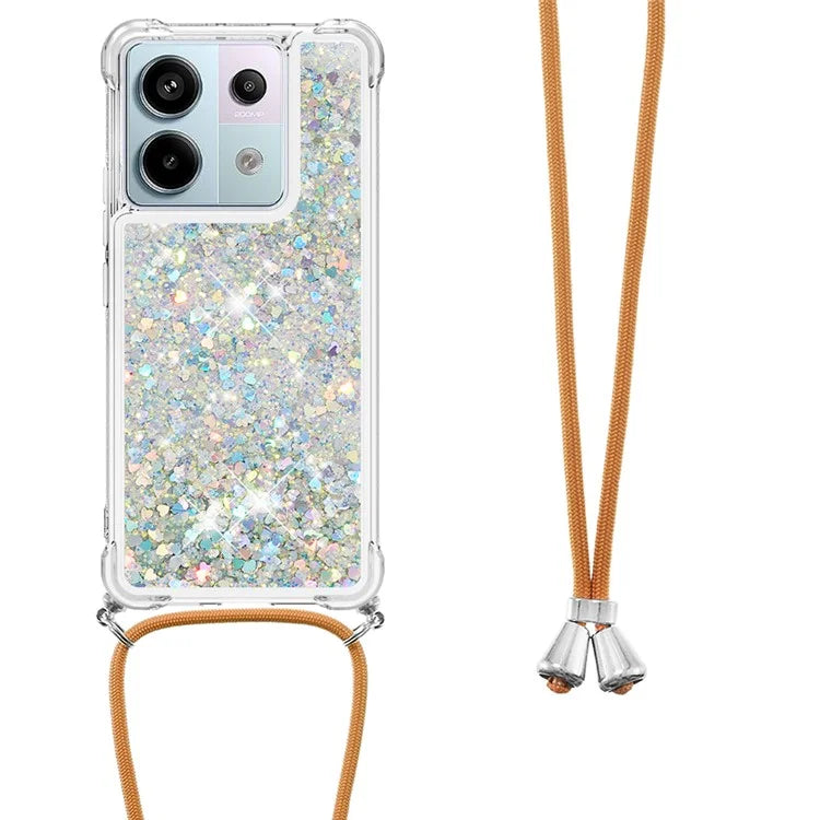 YB Quicksand Series-4 For Xiaomi Redmi Note 13 Pro 5G / Poco X6 5G TPU Case Sequins Phone Cover with Lanyard