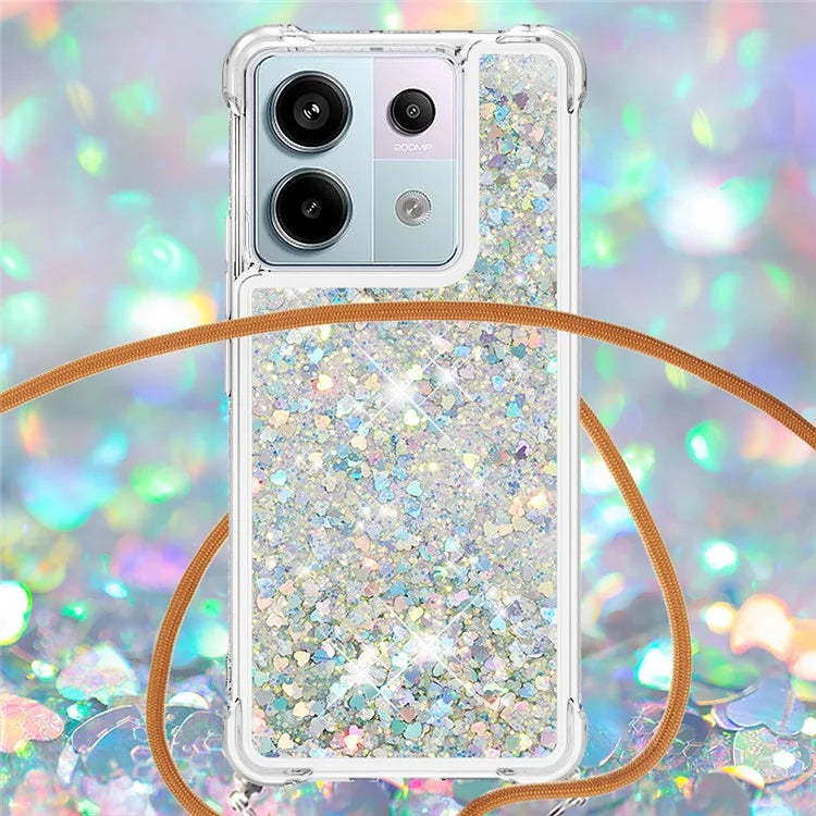 YB Quicksand Series-4 For Xiaomi Redmi Note 13 Pro 5G / Poco X6 5G TPU Case Sequins Phone Cover with Lanyard