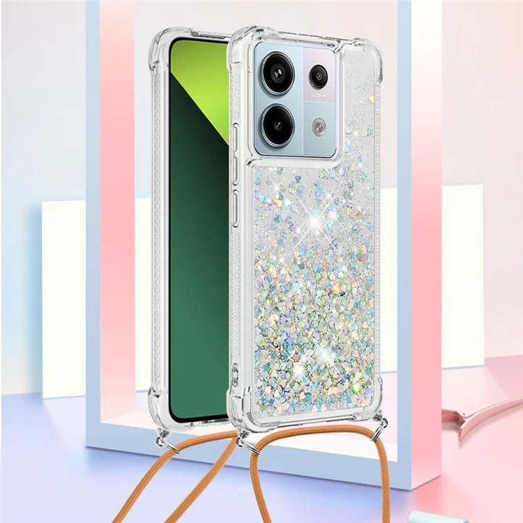 YB Quicksand Series-4 For Xiaomi Redmi Note 13 Pro 5G / Poco X6 5G TPU Case Sequins Phone Cover with Lanyard