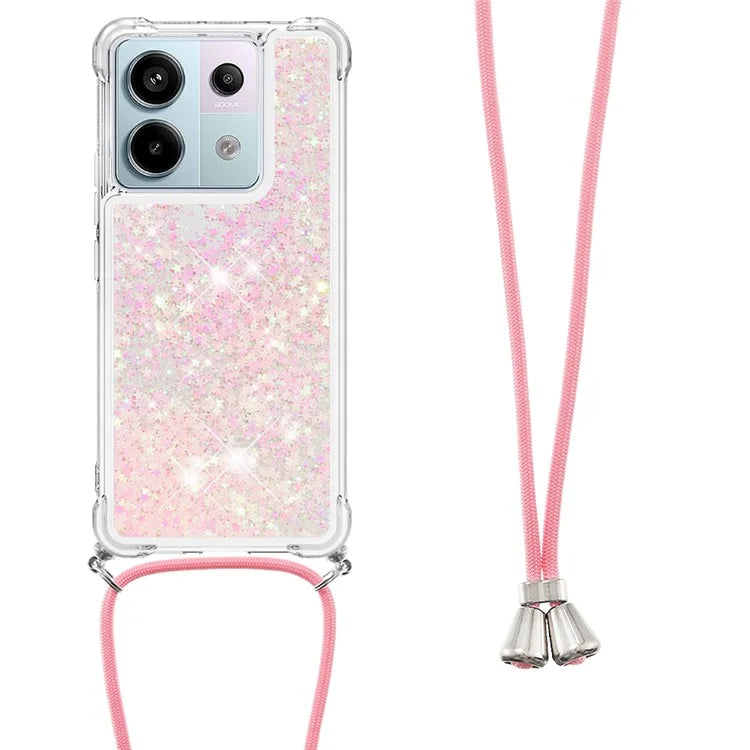 YB Quicksand Series-4 For Xiaomi Redmi Note 13 Pro 5G / Poco X6 5G TPU Case Sequins Phone Cover with Lanyard