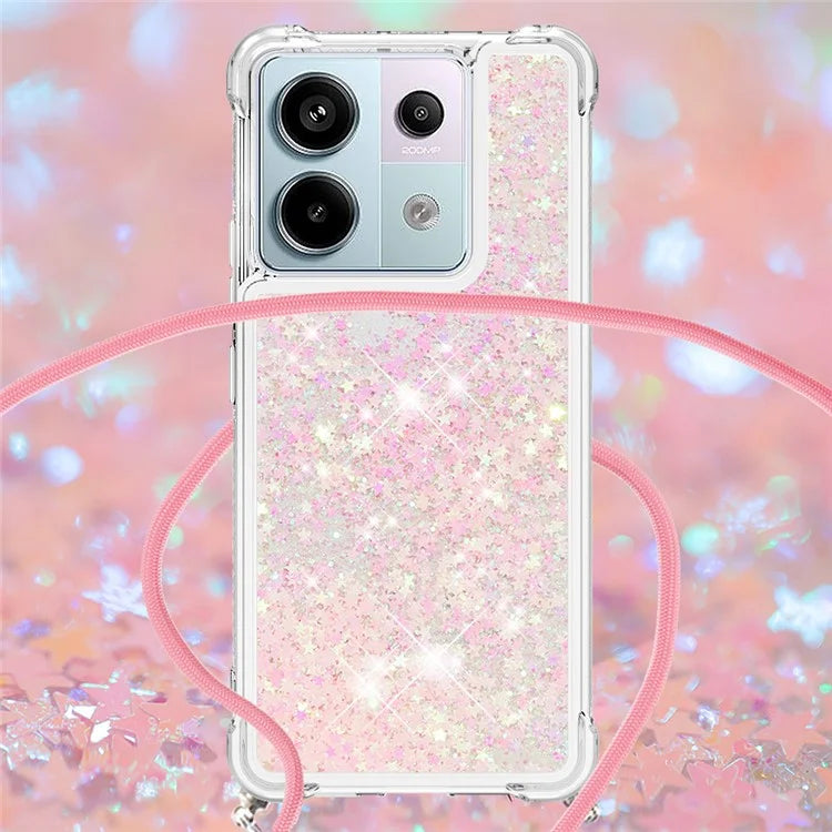 YB Quicksand Series-4 For Xiaomi Redmi Note 13 Pro 5G / Poco X6 5G TPU Case Sequins Phone Cover with Lanyard