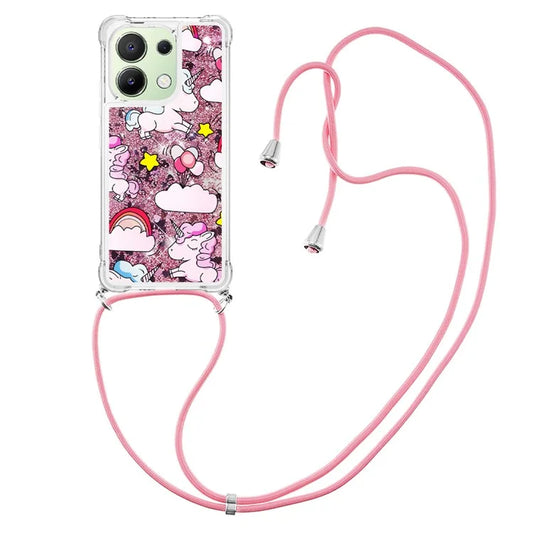 YB Quicksand Series-5 for Xiaomi Redmi Note 13 4G TPU Case Flowing Glittery Powder Phone Cover with Lanyard