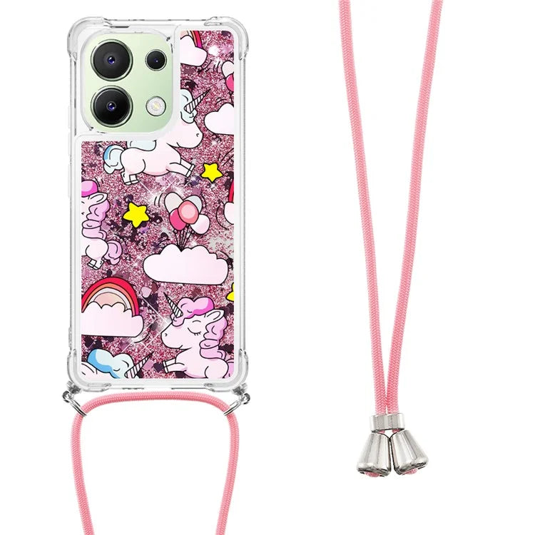 YB Quicksand Series-5 for Xiaomi Redmi Note 13 4G TPU Case Flowing Glittery Powder Phone Cover with Lanyard