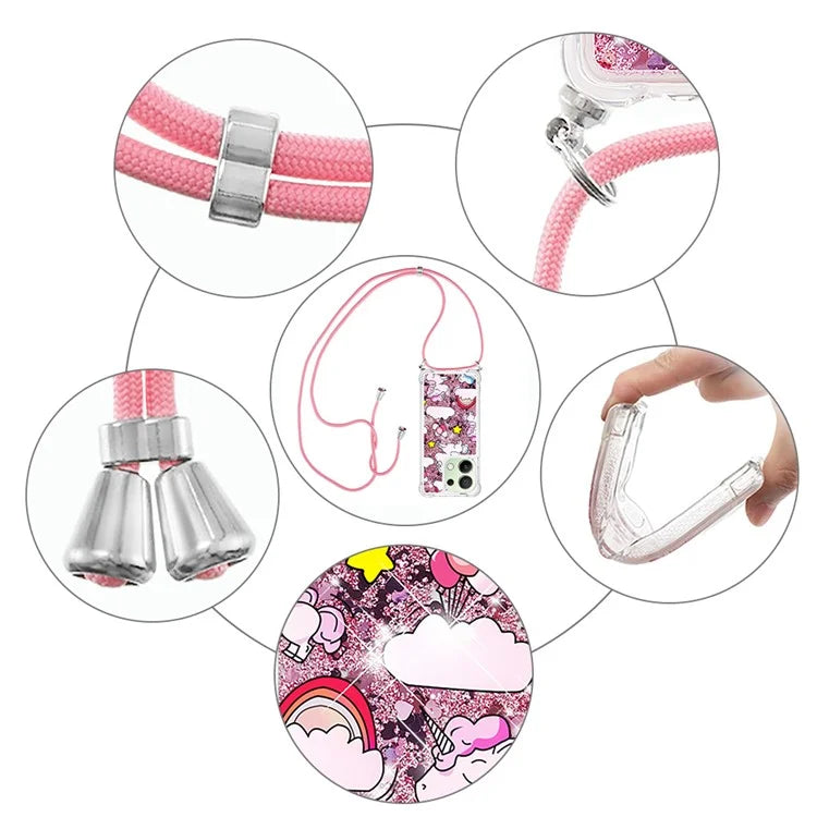 YB Quicksand Series-5 for Xiaomi Redmi Note 13 4G TPU Case Flowing Glittery Powder Phone Cover with Lanyard