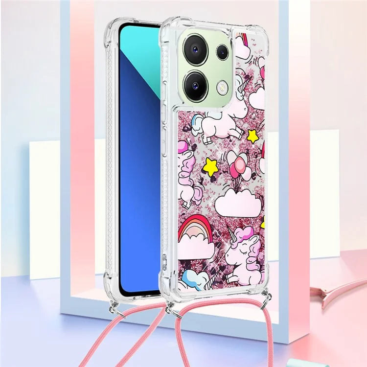 YB Quicksand Series-5 for Xiaomi Redmi Note 13 4G TPU Case Flowing Glittery Powder Phone Cover with Lanyard
